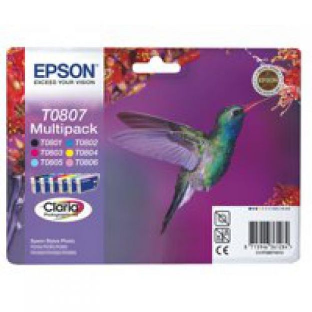 Picture of Epson T0807 Hummingbird Ink Cartridge Multipack 6x 7.4ml (Pack 6) - C13T08074011