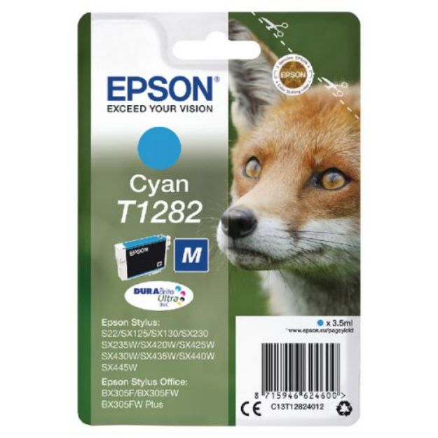 Picture of Epson T1282 Fox Cyan Standard Capacity Ink Cartridge 3.5ml - C13T12824012