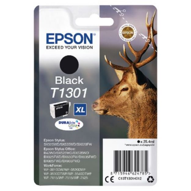 Picture of Epson T1301 Stag Black High Yield Ink Cartridge 25ml - C13T13014012