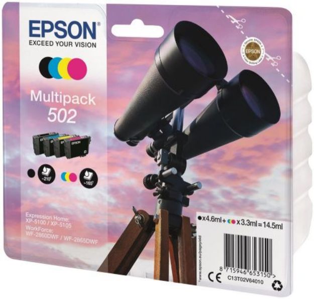 Picture of Epson 502 Binoculars Ink Cartridge Multipack 4.6ml + 3x 3ml (Pack 4) - C13T02V64010