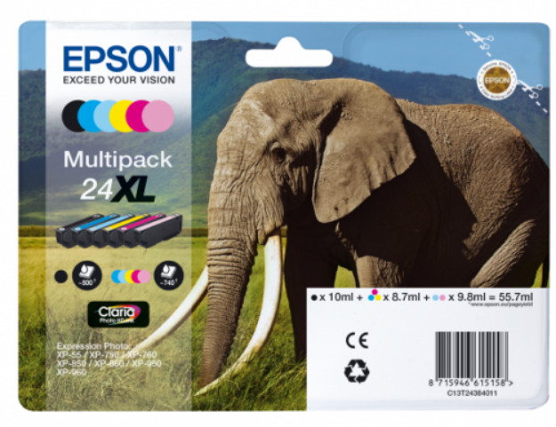 Picture of Epson 24XL Elephant High Yield Ink Cartridge Multipack 10ml + 5x 8.7ml - C13T24384011