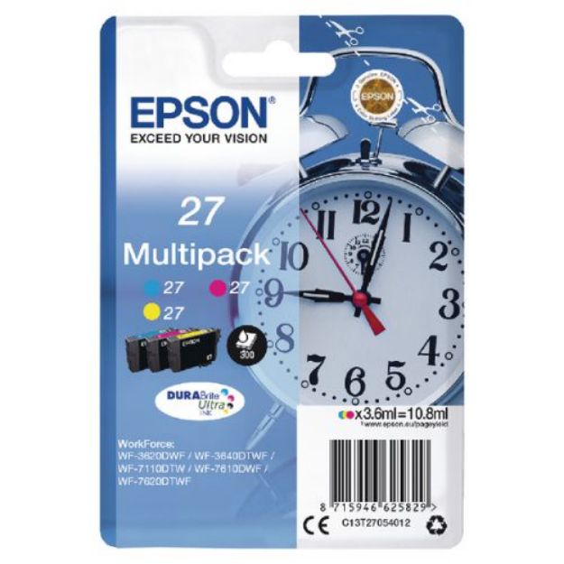 Picture of Epson 27 Alarm Clock Ink Cartridge Multipack 3x 4ml (Pack 3) - C13T27054012