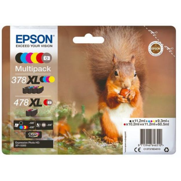 Picture of Epson 378XL/478XL Squirrel High Yield Ink Multipack 2x 11.2ml + 3x 9.3ml + 10.2ml (Pack 6) - C13T379D4010