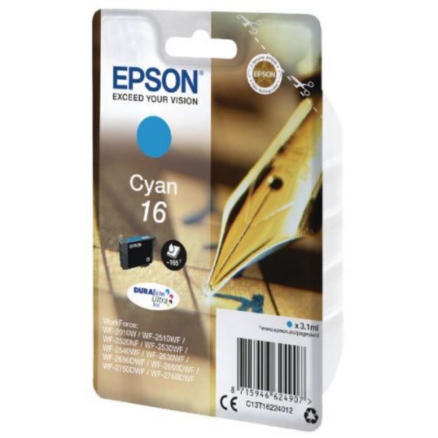 Picture of Epson 16 Pen and Crossword Cyan Standard Capacity Ink Cartridge 3ml - C13T16224012