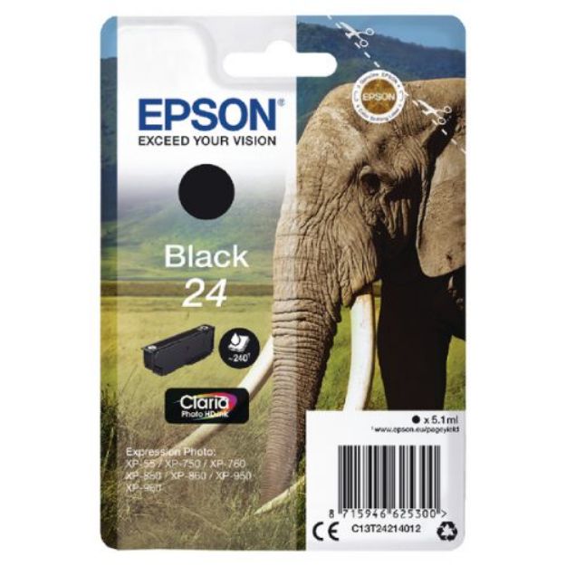 Picture of Epson 24 Elephant Black Standard Capacity Ink Cartridge 5ml - C13T24214012