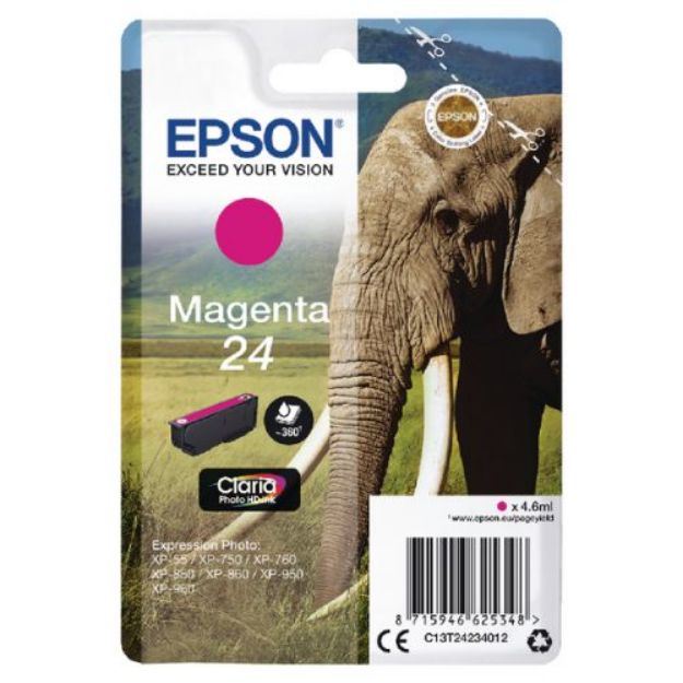 Picture of Epson 24 Elephant Magenta Standard Capacity Ink Cartridge 5ml - C13T24234012