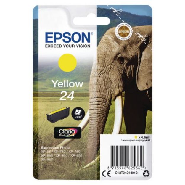 Picture of Epson 24 Elephant Yellow Standard Capacity Ink Cartridge 5ml - C13T24244012