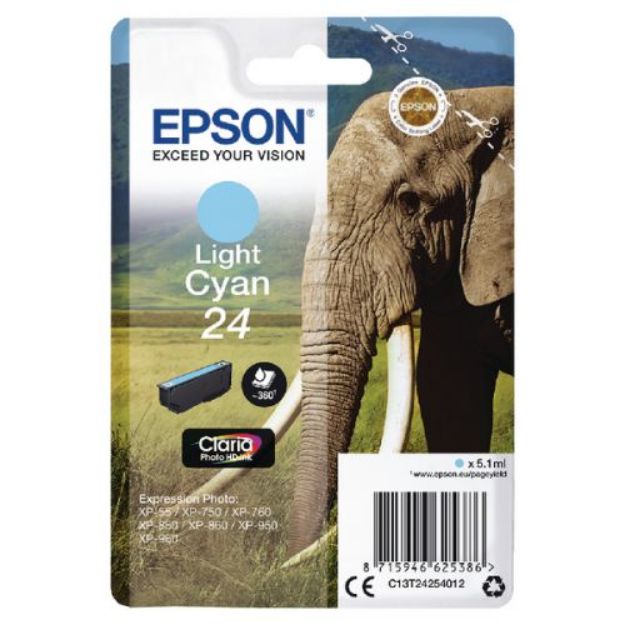 Picture of Epson 24 Elephant Light Cyan Standard Capacity Ink Cartridge 5ml - C13T24254012