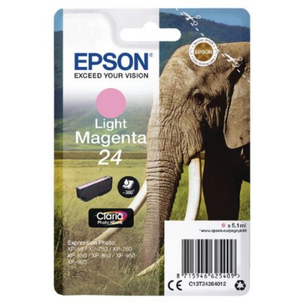 Picture of Epson 24 Elephant Light Magenta Standard Capacity Ink Cartridge 5ml - C13T24264012