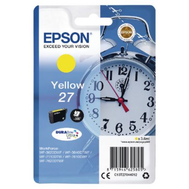 Picture of Epson 27 Alarm Clock Yellow Standard Capacity Ink Cartridge 4ml - C13T27044012