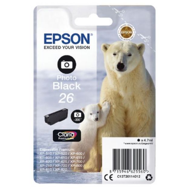 Picture of Epson 26 Polar Bear Photo Black Standard Capacity Ink Cartridge 5ml - C13T26114012