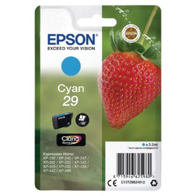 Picture of Epson 29 Strawberry Cyan Standard Capacity Ink Cartridge 3ml - C13T29824012