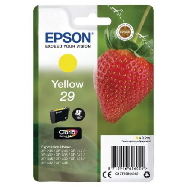 Picture of Epson 29 Strawberry Yellow Standard Capacity Ink Cartridge 3ml - C13T29844012