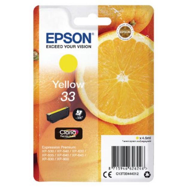 Picture of Epson 33 Oranges Yellow Standard Capacity Ink Cartridge 4.5ml - C13T33444012