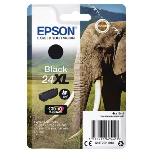 Picture of Epson 24XL Elephant Black High Yield Ink Cartridge 10ml - C13T24314012