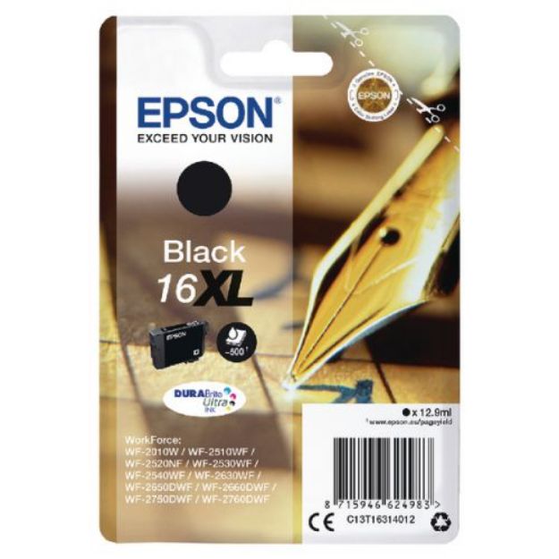 Picture of Epson 16XL Pen and Crossword Black High Yield Ink Cartridge 13ml - C13T16314012