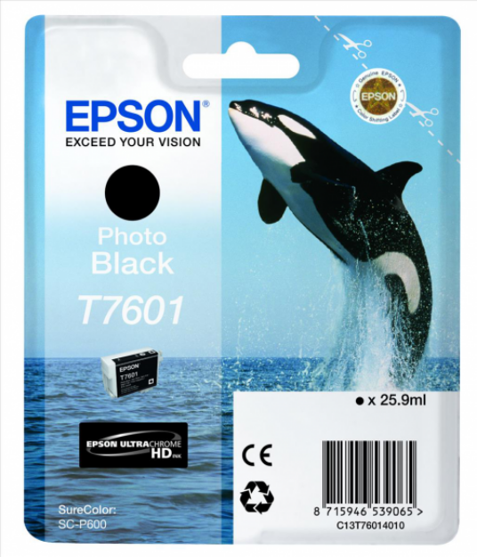 Picture of Epson T7601 Killer Whale Photo Black Standard Capacity Ink Cartridge 26ml - C13T76014010