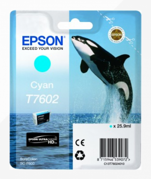 Picture of Epson T7602 Killer Whale Cyan Standard Capacity Ink Cartridge 26ml - C13T76024010