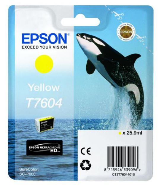 Picture of Epson T7604 Killer Whale Yellow Standard Capacity Ink Cartridge 26ml - C13T76044010