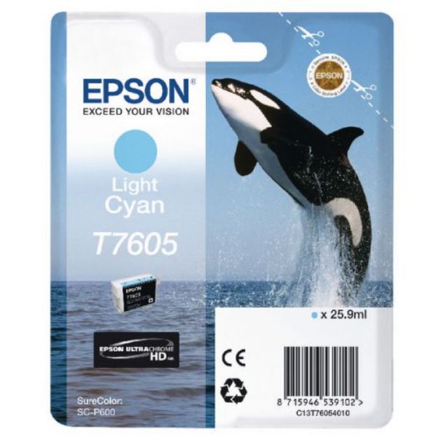 Picture of Epson T7605 Killer Whale Light Cyan Standard Capacity Ink Cartridge 26ml - C13T76054010