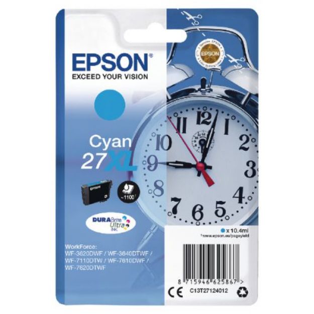 Picture of Epson 27XL Alarm Clock Cyan High Yield Ink Cartridge 10ml - C13T27124012