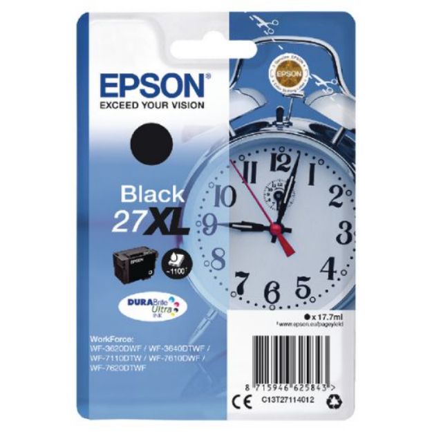 Picture of Epson 27XL Alarm Clock Black High Yield Ink Cartridge 18ml - C13T27114012