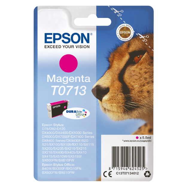 Picture of Epson T0713 Cheetah Magenta Standard Capacity Ink Cartridge 6ml - C13T07134012