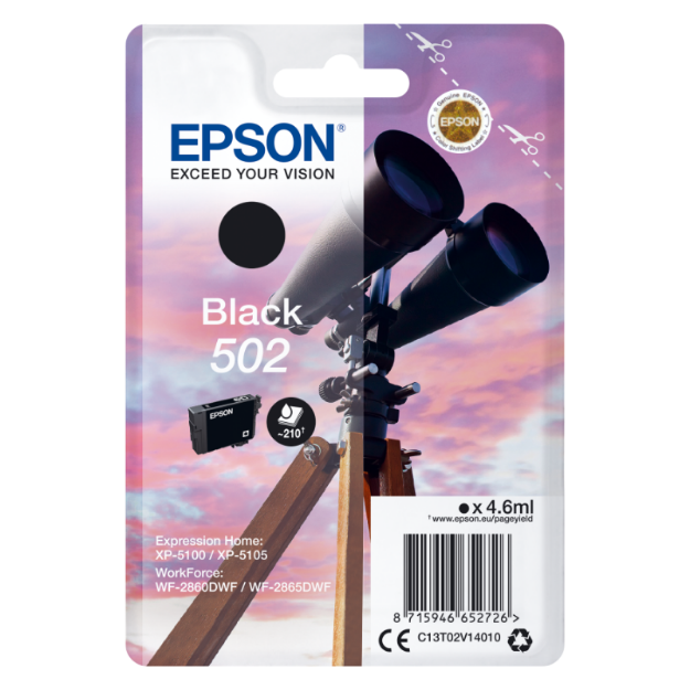 Picture of Epson 502 Binoculars Black Standard Capacity Ink Cartridge 5ml - C13T02V14010