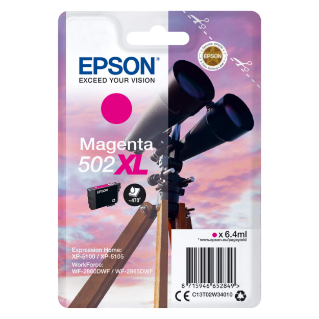 Picture of Epson 502XL Binoculars Magenta High Yield Ink Cartridge 6ml - C13T02W34010