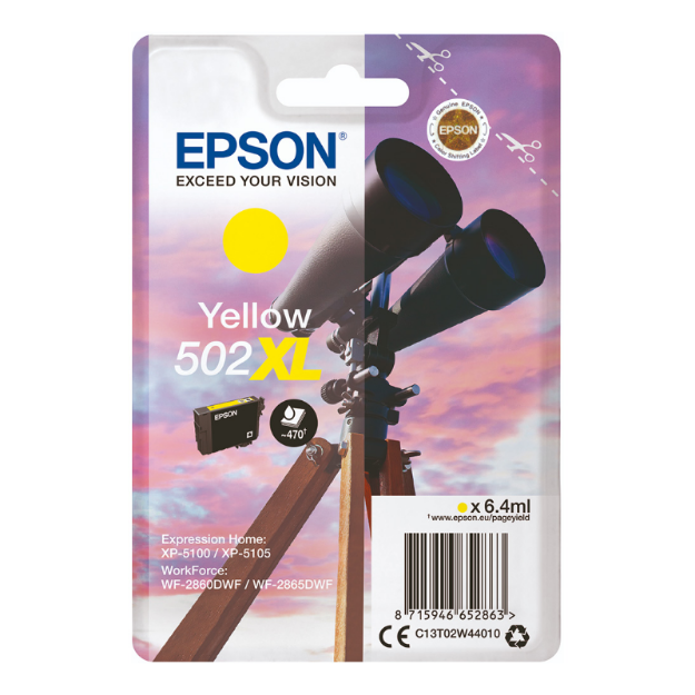 Picture of Epson 502XL Binoculars Yellow High Yield Ink Cartridge 6ml - C13T02W44010