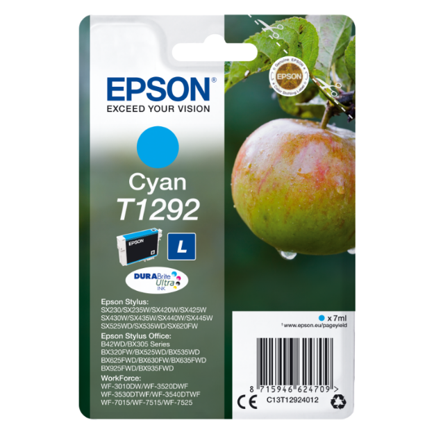 Picture of Epson T1292 Apple Cyan Standard Capacity Ink Cartridge 7ml - C13T12924012