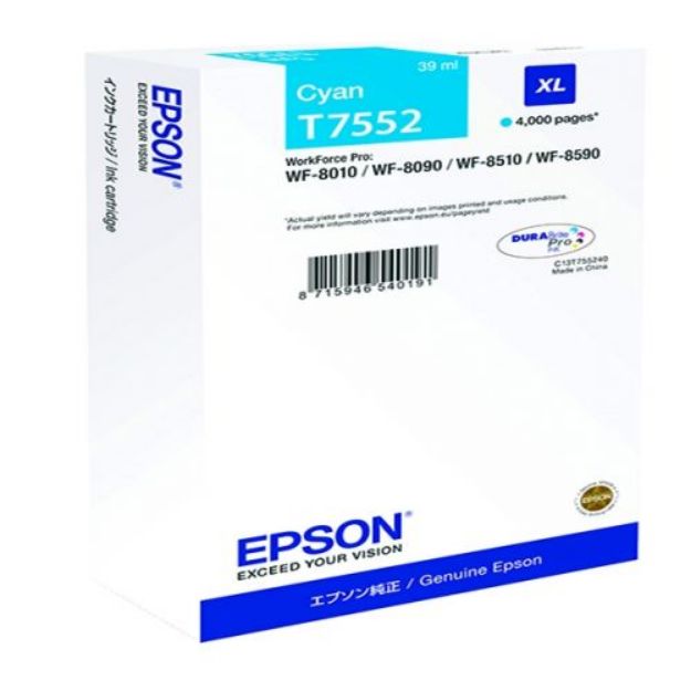 Picture of Epson T7552 Cyan Ink Cartridge 39ml - C13T755240