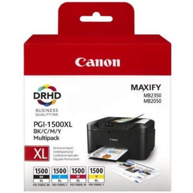 Picture of Canon PGI-1500XL Black/Cyan/Magenta/Yellow High Yield Ink Cartridge Multipack 34ml + 3x 12ml (4 Pack) - 9182B004