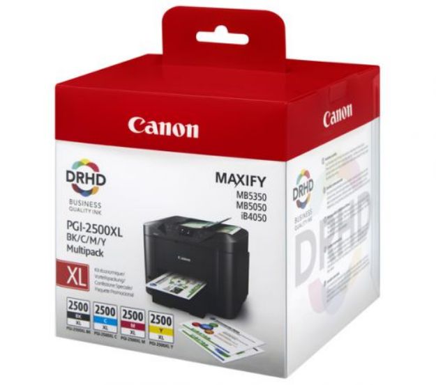 Picture of Canon PGI-2500XL Black/Cyan/Magenta/Yellow High Yield Ink Cartridge Multipack 9ml + 3x 19.3ml (4 Pack) - 9254B004