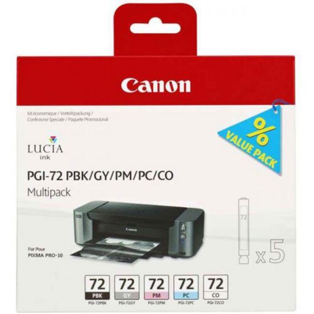 Picture of OEM Canon PGI-72 Photo Black/Photo Cyan/Photo Magenta/Grey/Chroma Optimizer Ink Cartridge Multipack 5x 14ml (5 Pack) - 6403B007