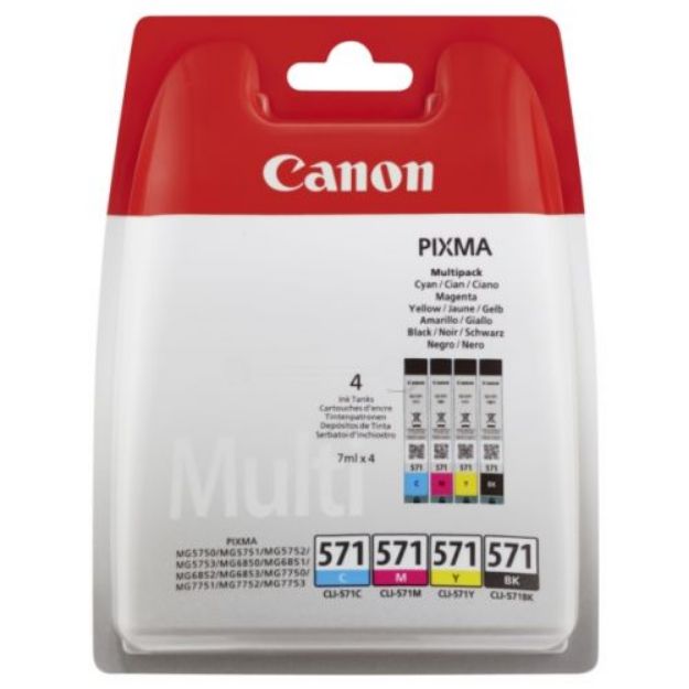 Picture of Canon CLI-571 Black Cyan Magenta Yellow Multipack 4x 7ml (4 Pack) - 0386C005