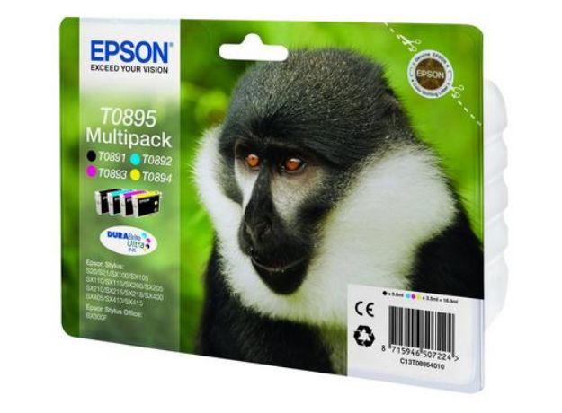 Picture of Epson T0895 Monkey Ink Cartridge Multipack 6ml + 3x 3.5ml (Pack 4) - C13T08954010