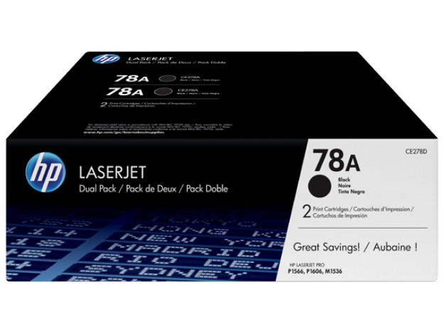 Picture of HP 78A Black Standard Capacity Toner Cartridge Twinpack 2 x 2.1K pages (Pack 2) for HP LaserJet M1236/P1566/P1606 - CE278AD