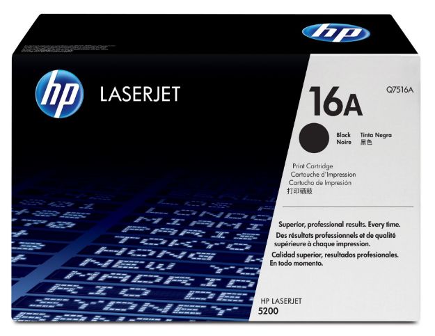 Picture of HP 16A Black Standard Capacity Toner 12K pages for HP LaserJet 5200 - Q7516A