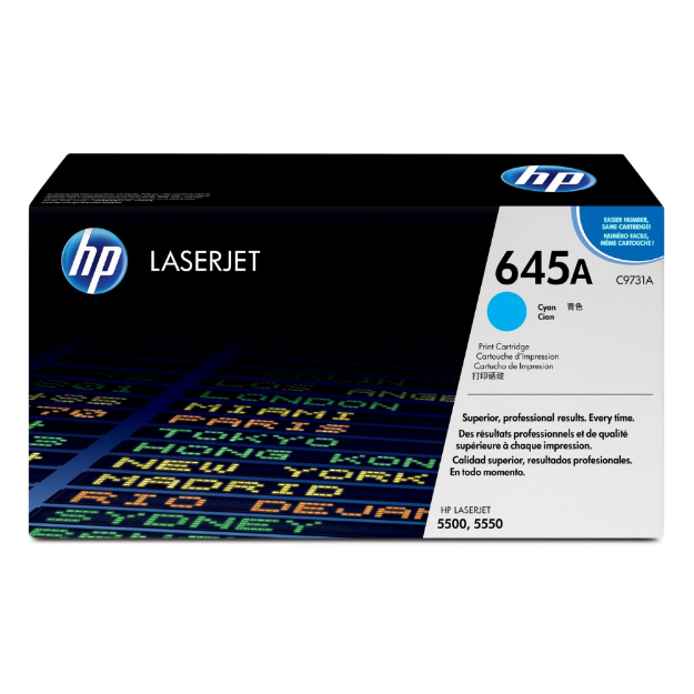 Picture of HP 645A Cyan Standard Capacity Toner Cartridge 12K pages for HP Color LaserJet 5500/5550 - C9731A