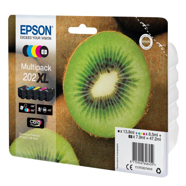 Picture of Epson 202XL Kiwi High Capacity Ink Cartridge Multipack (5 Pack) - C13T02G74010