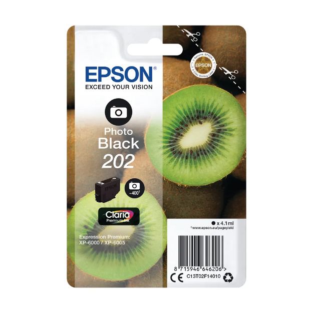 Picture of Epson 202 Kiwi Standard Capacity Photo Black Ink Cartridge - C13T02F14010