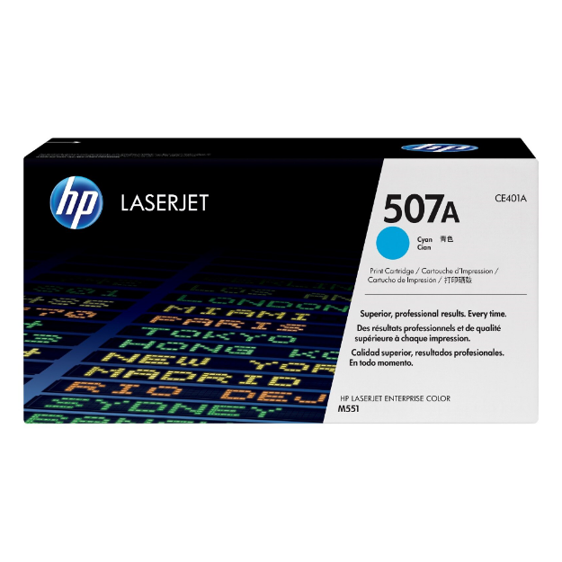 Picture of HP 507A Standard Capacity Cyan Toner Cartridge - CE401A