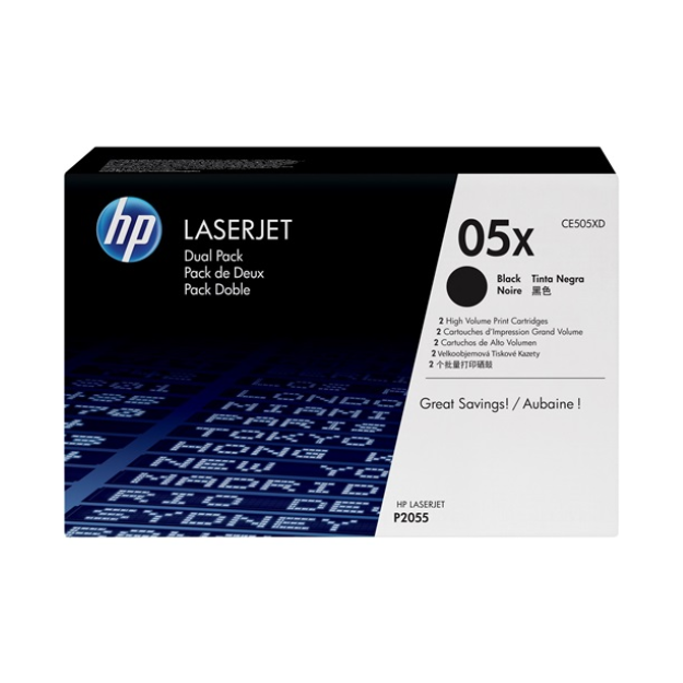 Picture of HP 05X High Capacity Black Toner Cartridge Twinpack - CE505XD