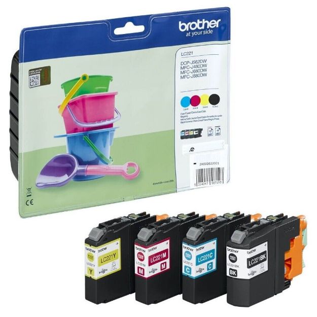 Picture of Brother Black Cyan Magenta Yellow Standard Capacity Ink Cartridge Multipack 7ml + 3 x 4ml (Pack 4) - LC221VALBP